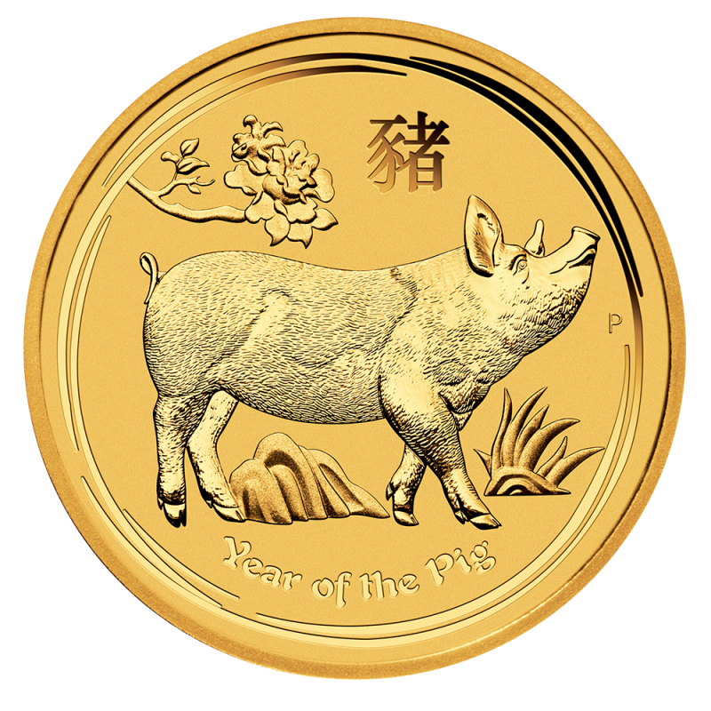 1/2 oz Lunar II Pig Gold Coin (2019)(Front) 1/2 oz Lunar II Pig Gold Coin (2019)(Front)