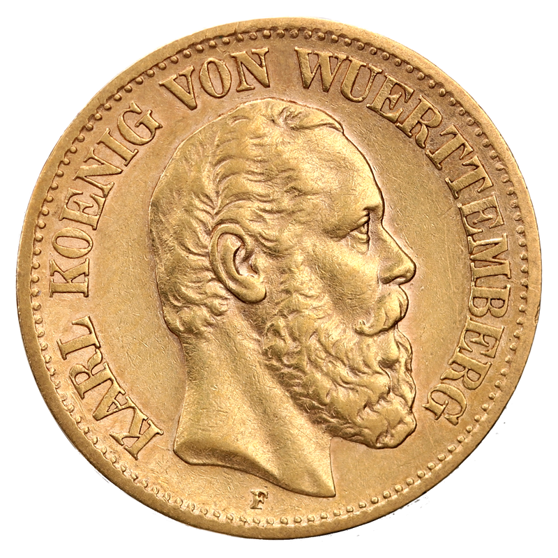 10 Mark King Karl Wurttemberg | Gold | 1864-1891(Front) 10 Mark King Karl Wurttemberg | Gold | 1864-1891(Front)