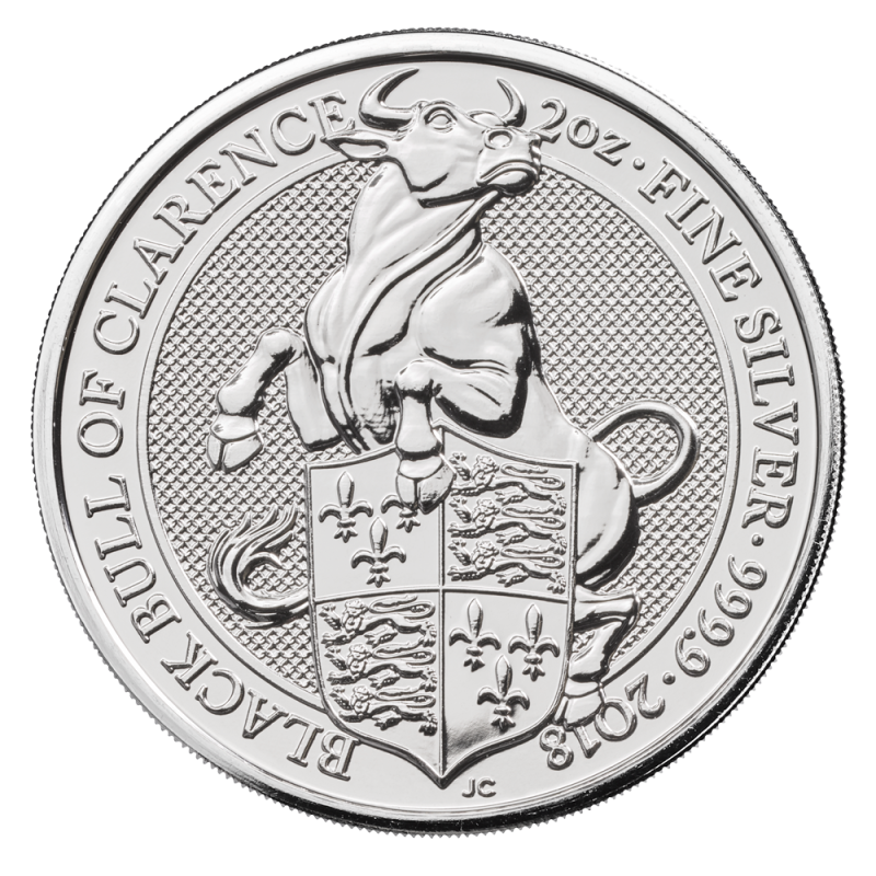 2 oz Queen's Beasts Black Bull Silver Coin (2018)(Front) 2 oz Queen's Beasts Black Bull Silver Coin (2018)(Front)