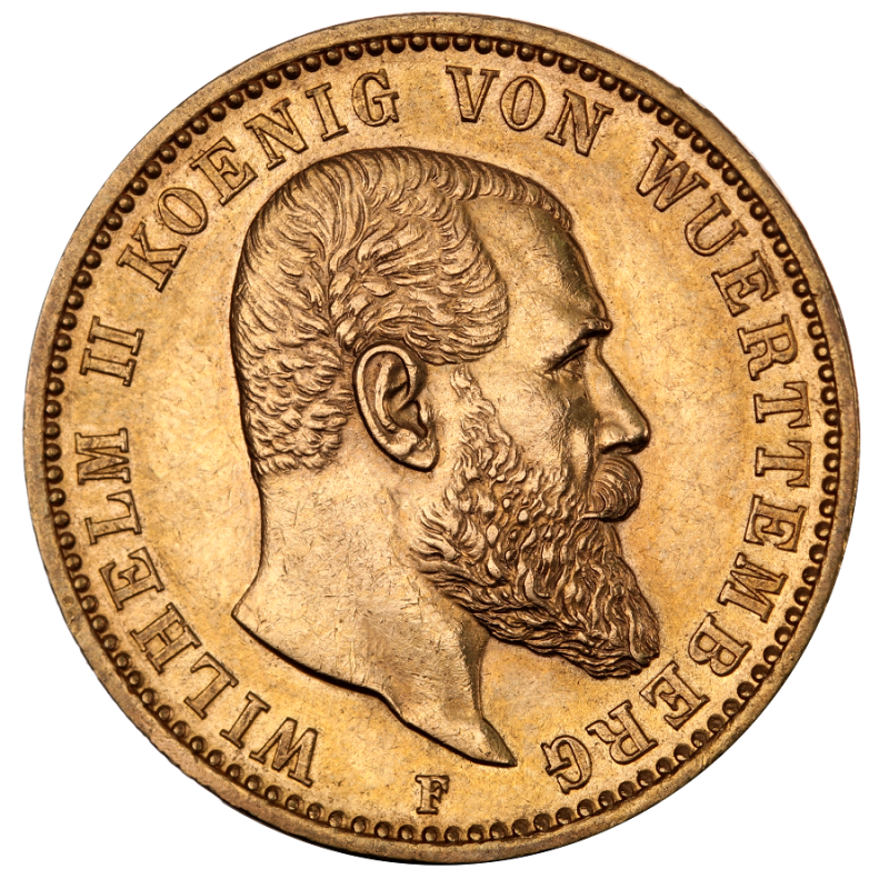 20 Mark | King Wilhelm II Wurttemberg | Gold | 1891-1918(Front) 20 Mark | King Wilhelm II Wurttemberg | Gold | 1891-1918(Front)