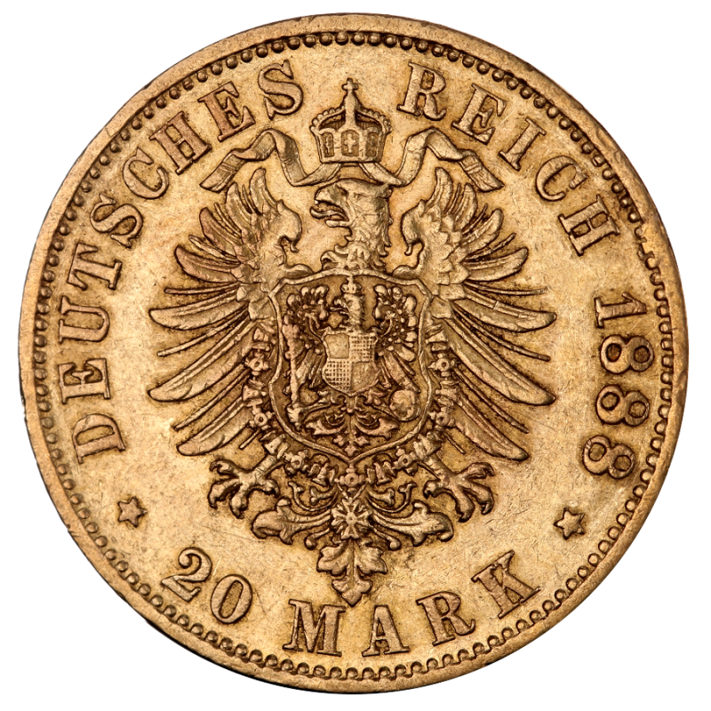 20 Mark | King Wilhelm II Wurttemberg | Gold | 1891-1918(Back) 20 Mark | King Wilhelm II Wurttemberg | Gold | 1891-1918(Back)
