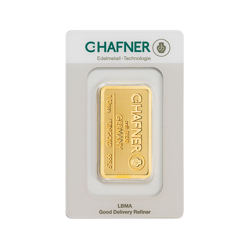 1 oz Hafner Gold Bar | C.Hafner(Front) 1 oz Hafner Gold Bar | C.Hafner(Front)