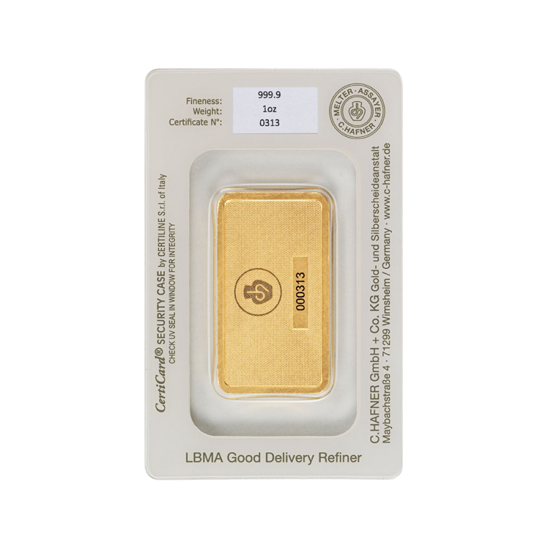 1 oz Hafner Gold Bar | C.Hafner(Back) 1 oz Hafner Gold Bar | C.Hafner(Back)