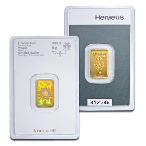 5g Argor Heraeus Kinebar Gold Bar(Front) 5g Argor Heraeus Kinebar Gold Bar(Front)