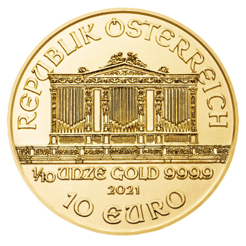 1/10 oz Vienna Philharmonic Gold Coin (2021)(Back) 1/10 oz Vienna Philharmonic Gold Coin (2021)(Back)