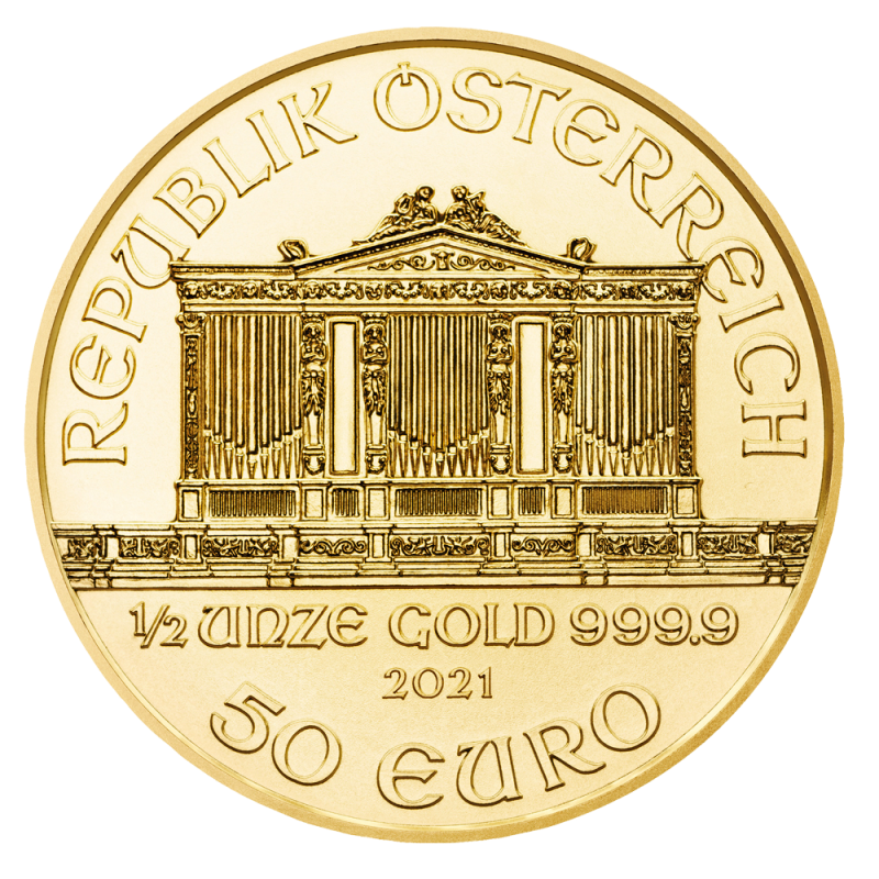 1/2 oz Vienna Philharmonic Gold Coin (2021)(Back) 1/2 oz Vienna Philharmonic Gold Coin (2021)(Back)
