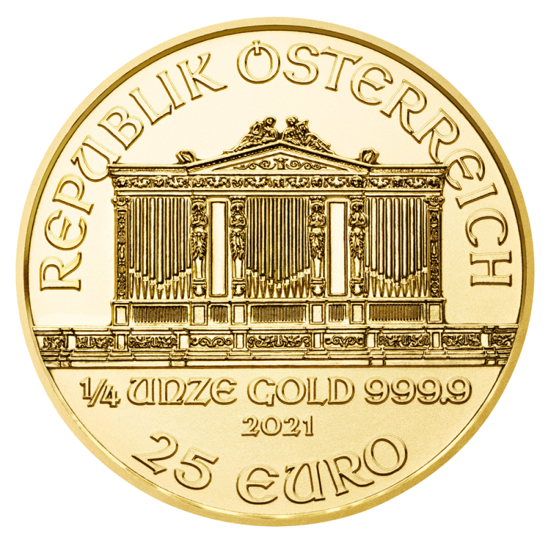 1/4 oz Vienna Philharmonic Gold Coin (2021)(Back) 1/4 oz Vienna Philharmonic Gold Coin (2021)(Back)