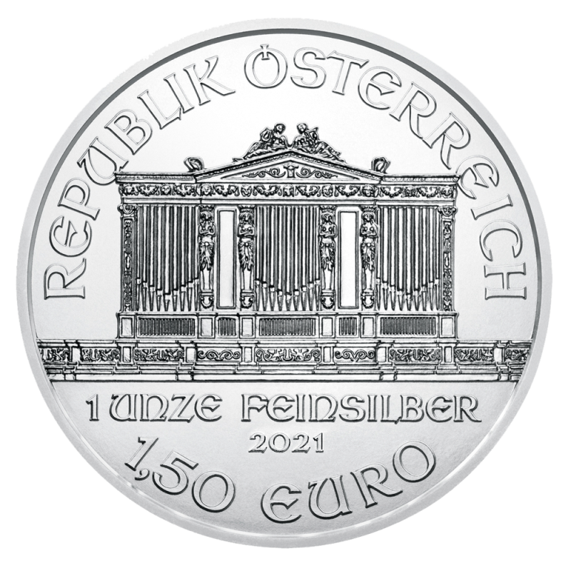 1 oz Vienna Philharmonic Silver Coin (2021)(Front) 1 oz Vienna Philharmonic Silver Coin (2021)(Front)