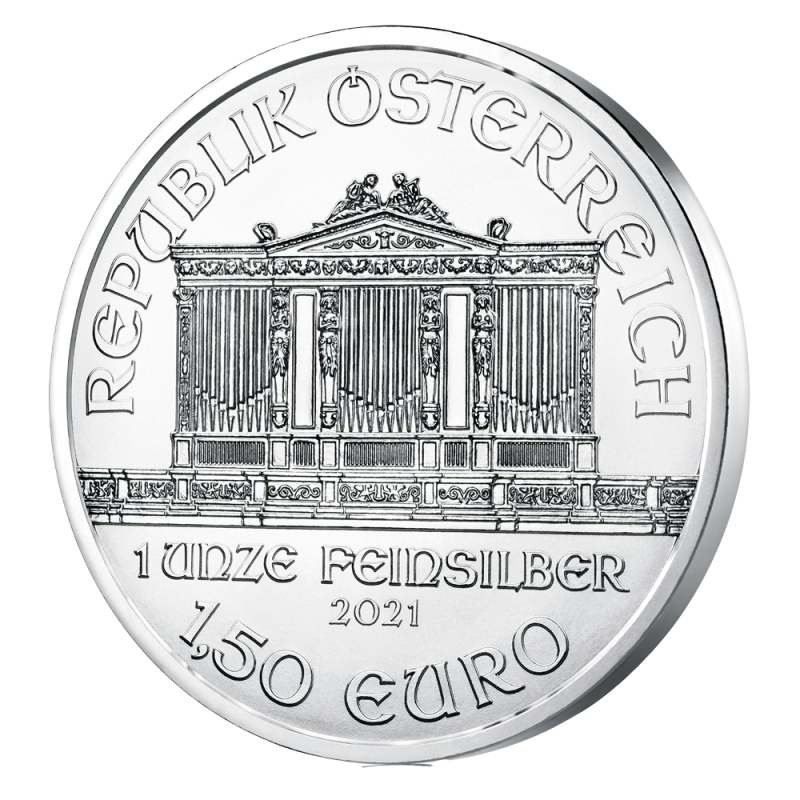 1 oz Vienna Philharmonic Silver Coin (2021)(Back) 1 oz Vienna Philharmonic Silver Coin (2021)(Back)