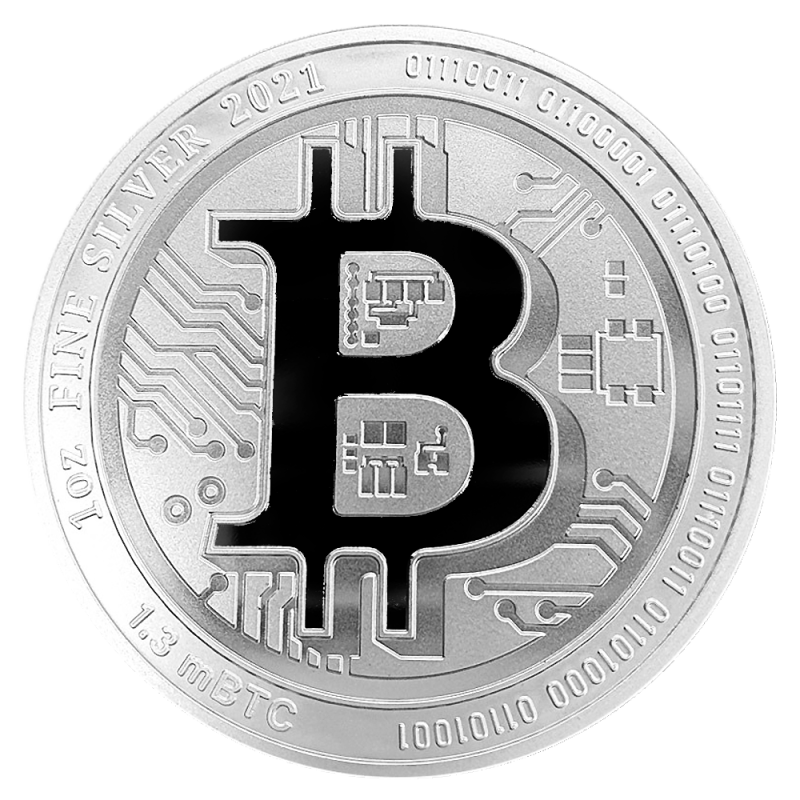 1 oz Silver Bitcoin (2021)(Front) 1 oz Silver Bitcoin (2021)(Front)