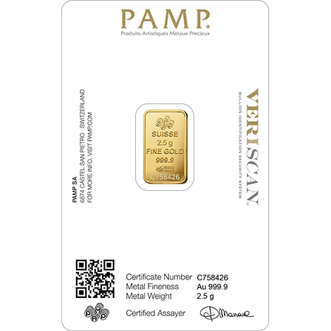 2.5g Gold Bar | PAMP Fortuna(Back) 2.5g Gold Bar | PAMP Fortuna(Back)