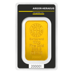 100g Gold Bar | Argor Heraeus | Minted(Front)