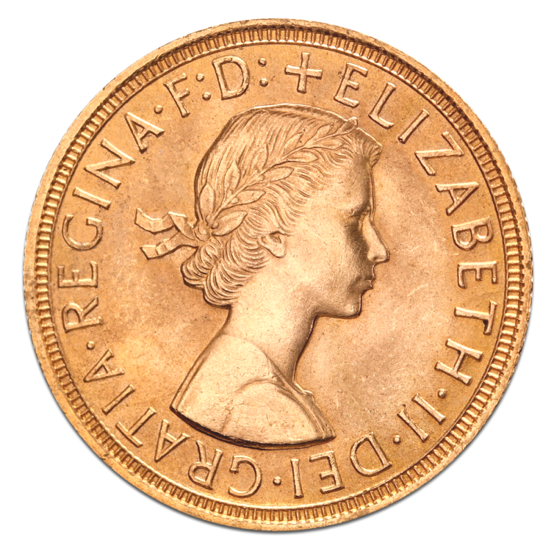 Full Sovereign Elizabeth, Gold, 1957- present(Front) Full Sovereign Elizabeth, Gold, 1957- present(Front)