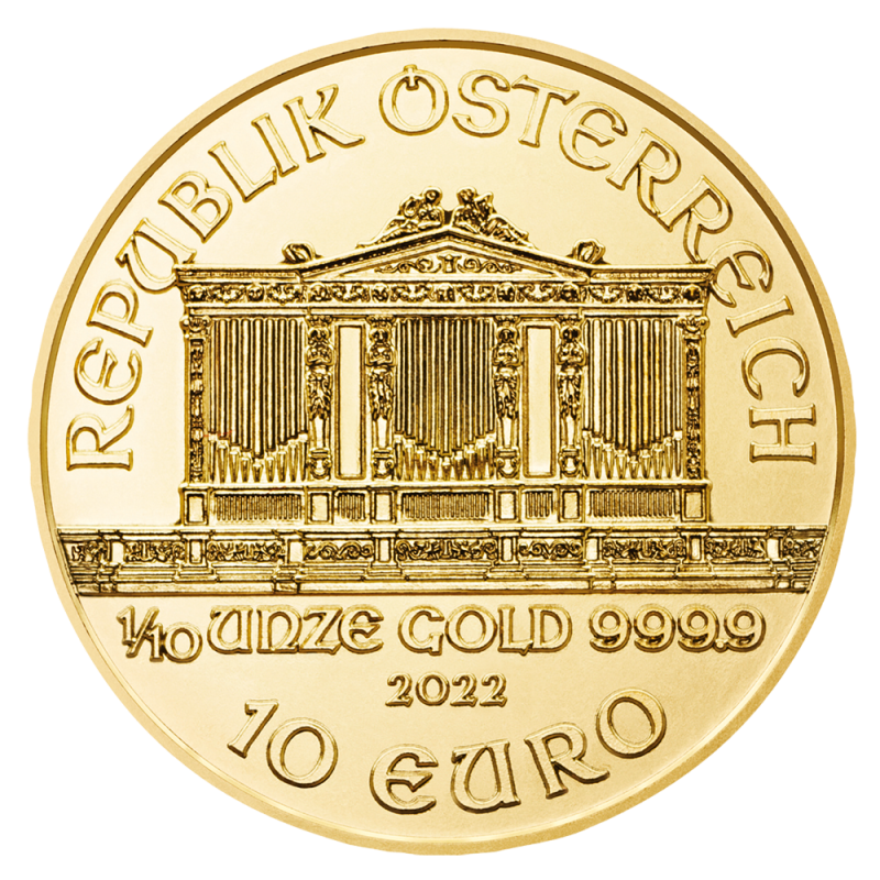 1/10 oz Vienna Philharmonic Gold Coin | 2022(Back) 1/10 oz Vienna Philharmonic Gold Coin | 2022(Back)