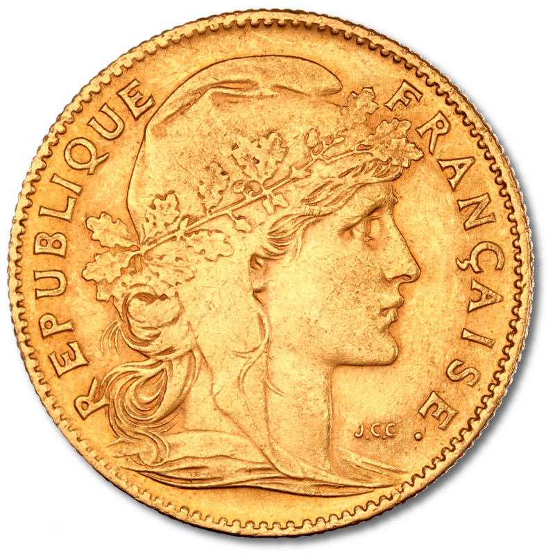 10 French Francs Marianne Rooster Gold Coin (1899-1914)(Back) 10 French Francs Marianne Rooster Gold Coin (1899-1914)(Back)