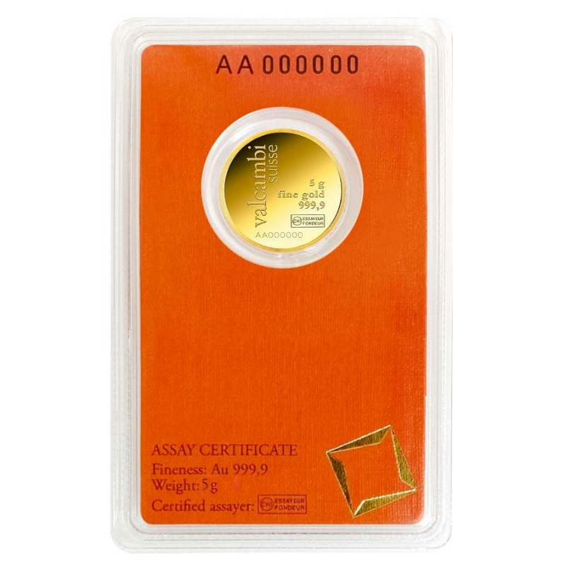 5g Gold Bar | Valcambi | Round Bar(Front) 5g Gold Bar | Valcambi | Round Bar(Front)