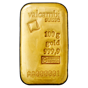 100g Gold Bar casted (Valcambi)(Front)