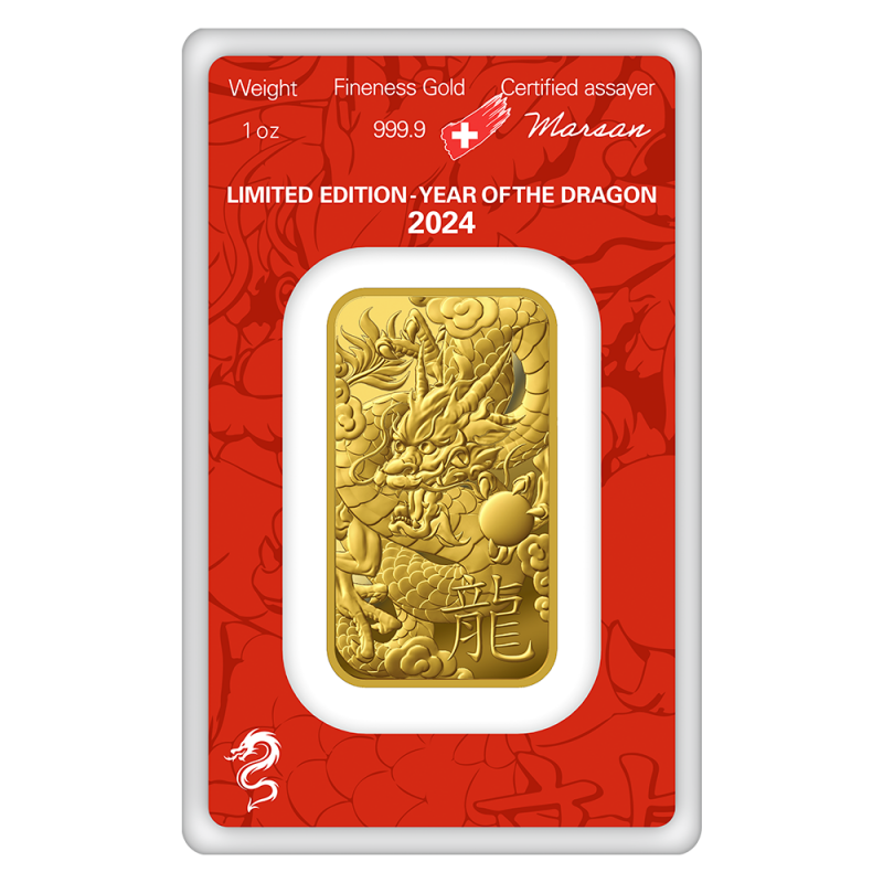 1 oz Gold Bar | Argor-Heraeus | Year Of The Dragon | 2024(Front) 1 oz Gold Bar | Argor-Heraeus | Year Of The Dragon | 2024(Front)